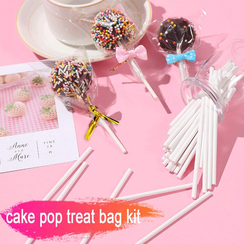 Repinsta 300PCS Lollipop Cake Pop Treat Bag Set Including 100pcs Parcel Bags, Papery Treat Sticks, Gold Metallic Twist Ties for Making Candies, Chocolates and Cookies - Image 4